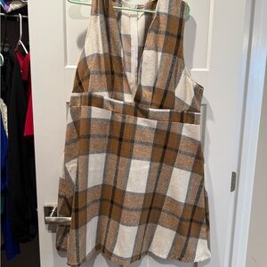 Fall Jumpers- Plaid Sleeveless Dress in Brown and Cream